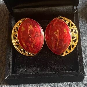 Vintage EDGAR BEREBI Long Dangle Pierced Gold& Black Tone Earrings